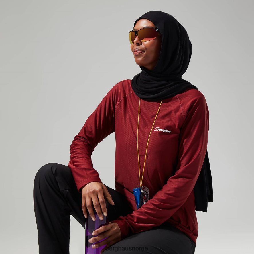 24/7 tech langermet crew-t-skjorte Berghaus kvinner mørkerød F262D6502 klær