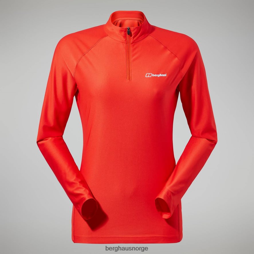 24/7 tech tee langermet halv glidelås Berghaus kvinner oransje F262D6525 klær