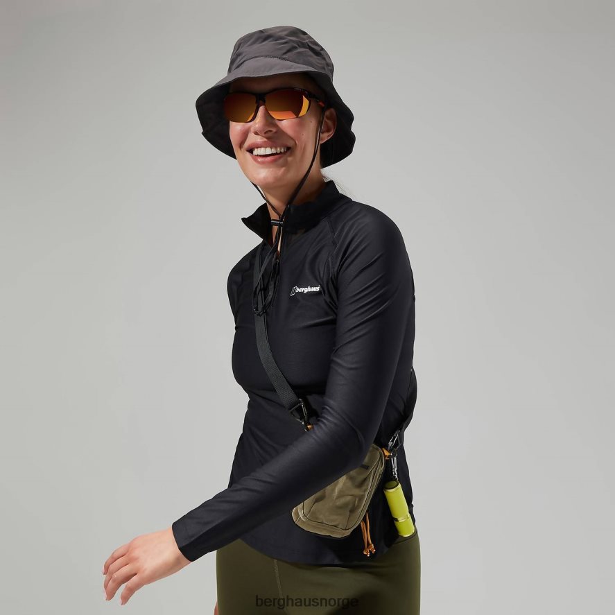 24/7 tech tee langermet halv glidelås Berghaus kvinner svart F262D6504 klær