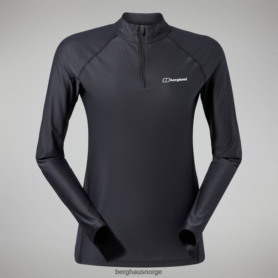 24/7 tech tee langermet halv glidelås Berghaus kvinner svart F262D6504 klær