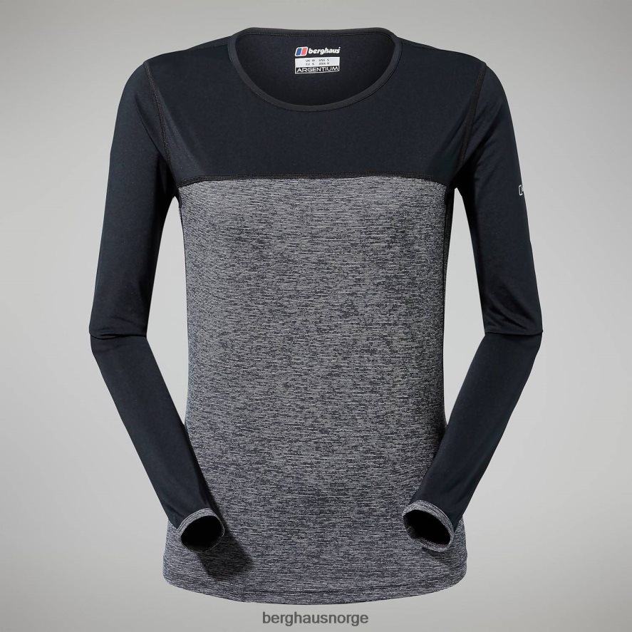 voyager tech tee langermet mannskap Berghaus kvinner mørk grå/svart F262D6510 klær