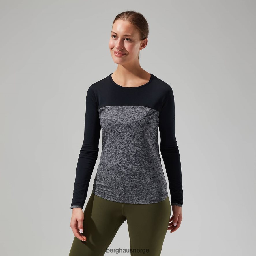 voyager tech tee langermet mannskap Berghaus kvinner mørk grå/svart F262D6510 klær