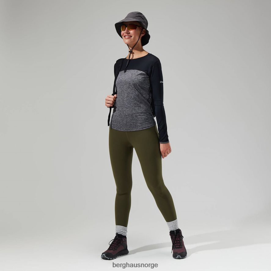 voyager tech tee langermet mannskap Berghaus kvinner mørk grå/svart F262D6510 klær