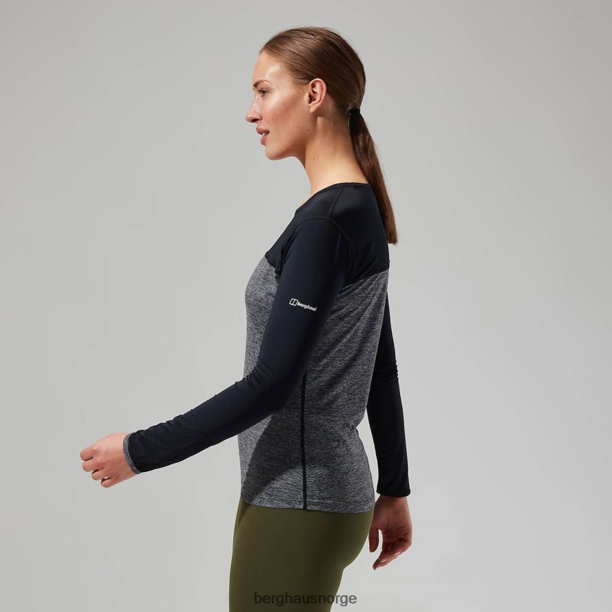 voyager tech tee langermet mannskap Berghaus kvinner mørk grå/svart F262D6510 klær