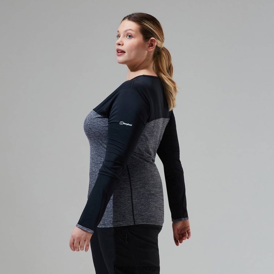 voyager tech tee langermet mannskap Berghaus kvinner mørk grå/svart F262D6510 klær