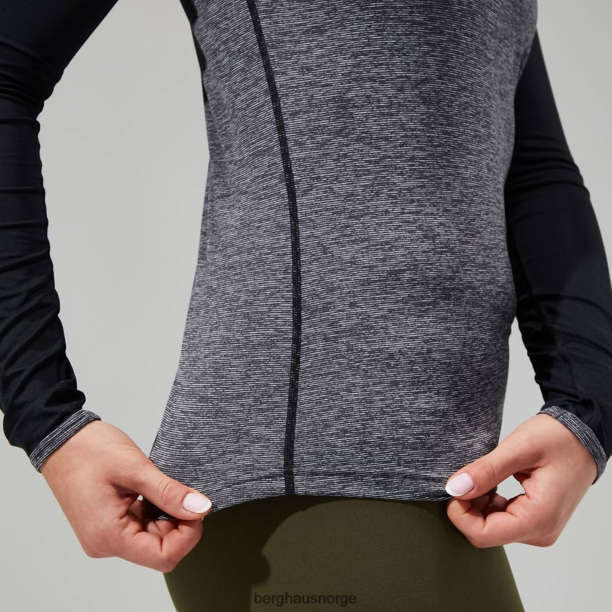 voyager tech tee langermet mannskap Berghaus kvinner mørk grå/svart F262D6510 klær