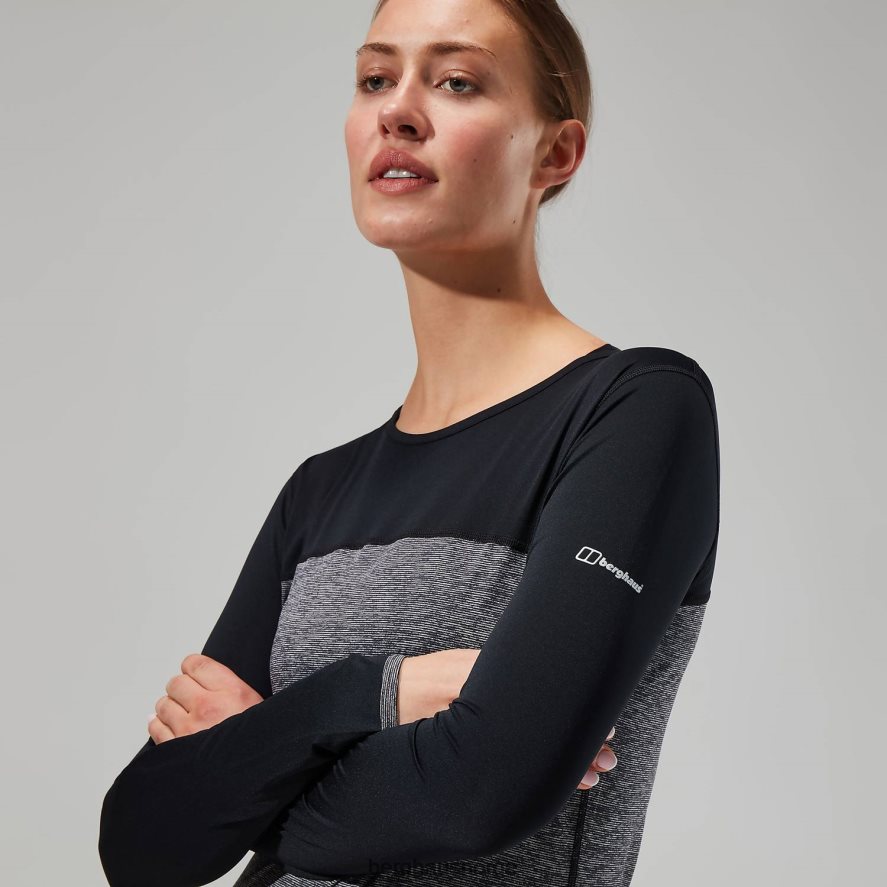 voyager tech tee langermet mannskap Berghaus kvinner mørk grå/svart F262D6510 klær