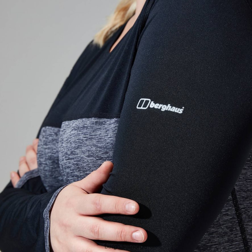 voyager tech tee langermet mannskap Berghaus kvinner mørk grå/svart F262D6510 klær